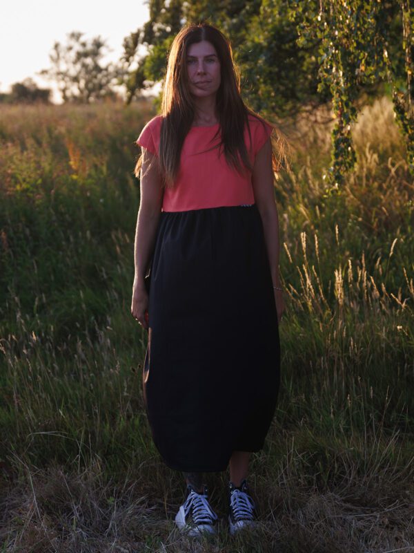 Fovi Clothing - Coral & Black - Block Dress - Long